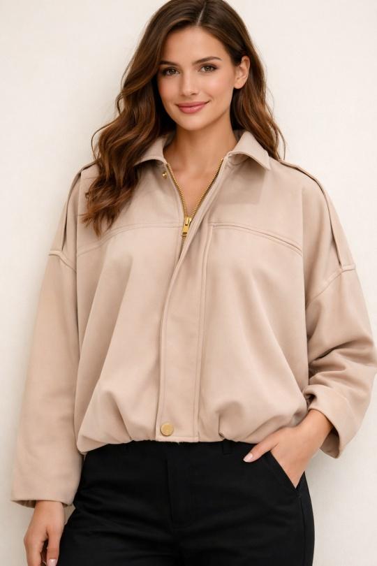 Oversize - Jacke in Beige mit Reissverschluss