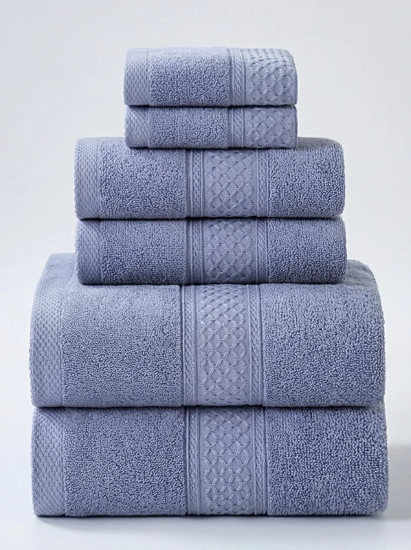 Ensemble de 6 serviettes de toilette en coton éponge peluche de qualité supérieure avec bordure à pois.