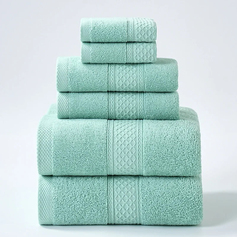 Ensemble de 6 serviettes de toilette en coton éponge peluche de qualité supérieure avec bordure à pois.