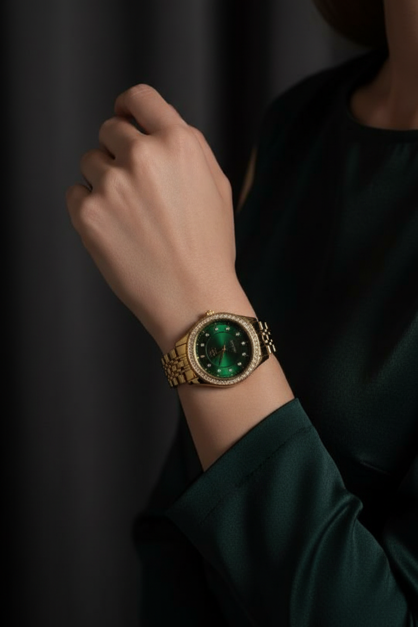 GG Luxe Damenuhr – Grün & Gold, Lifestyle Instagram