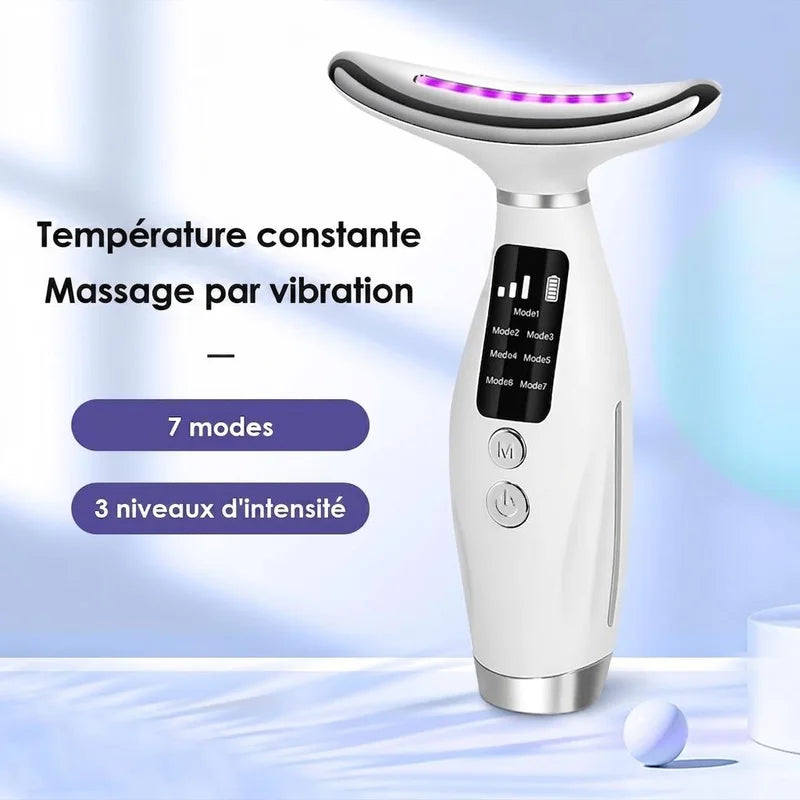 Appareil de massage LED 7 en 1 pour le cou et le visage - Dispositif anti-âge