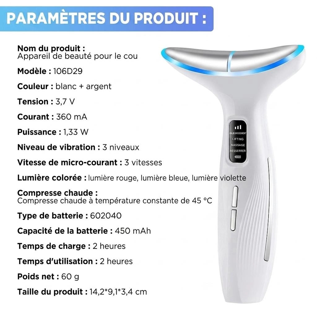 Appareil de beauté pour le cou et le visage - Masseur à luminothérapie LED