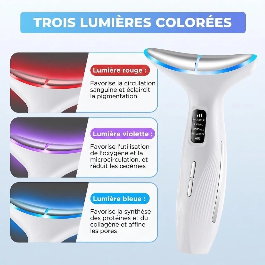 Appareil de beauté pour le cou et le visage - Masseur à luminothérapie LED