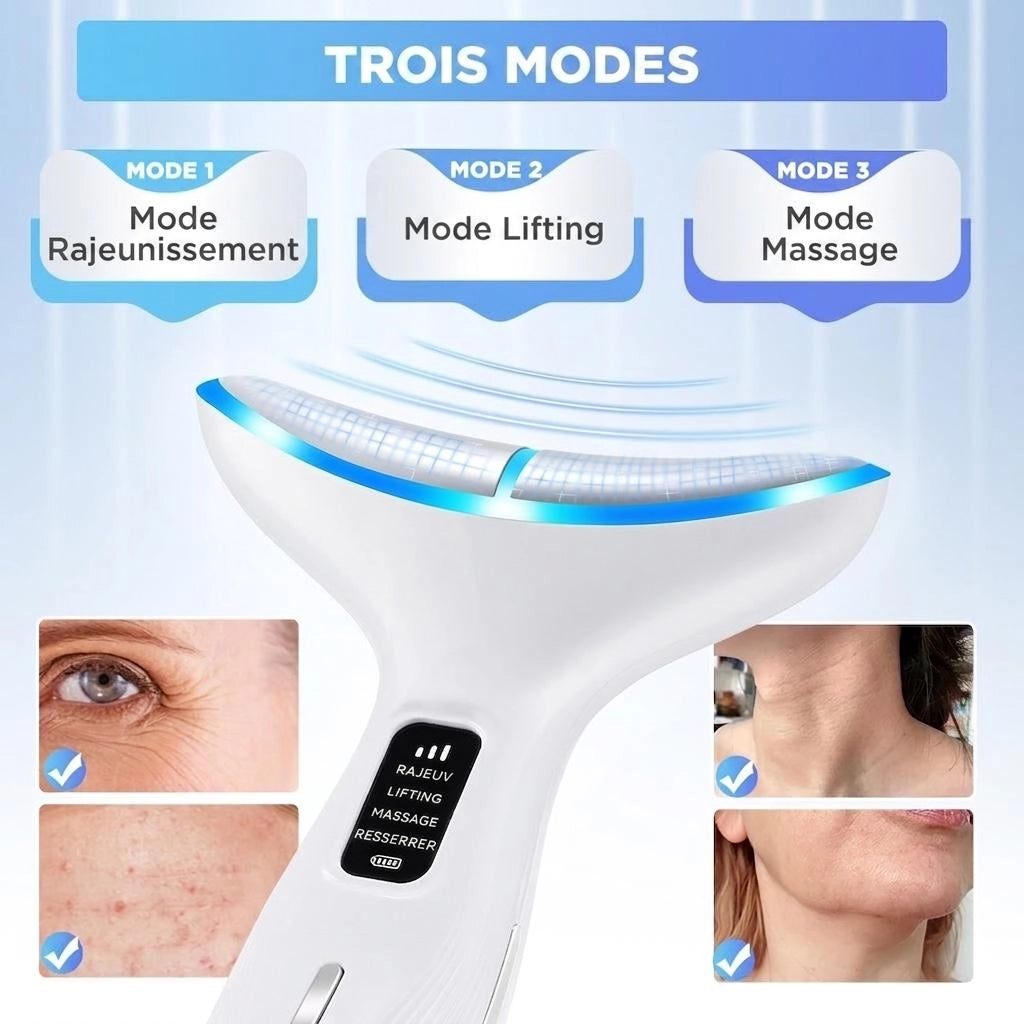 Appareil de beauté pour le cou et le visage - Masseur à luminothérapie LED