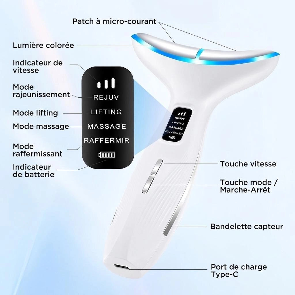 Appareil de beauté pour le cou et le visage - Masseur à luminothérapie LED